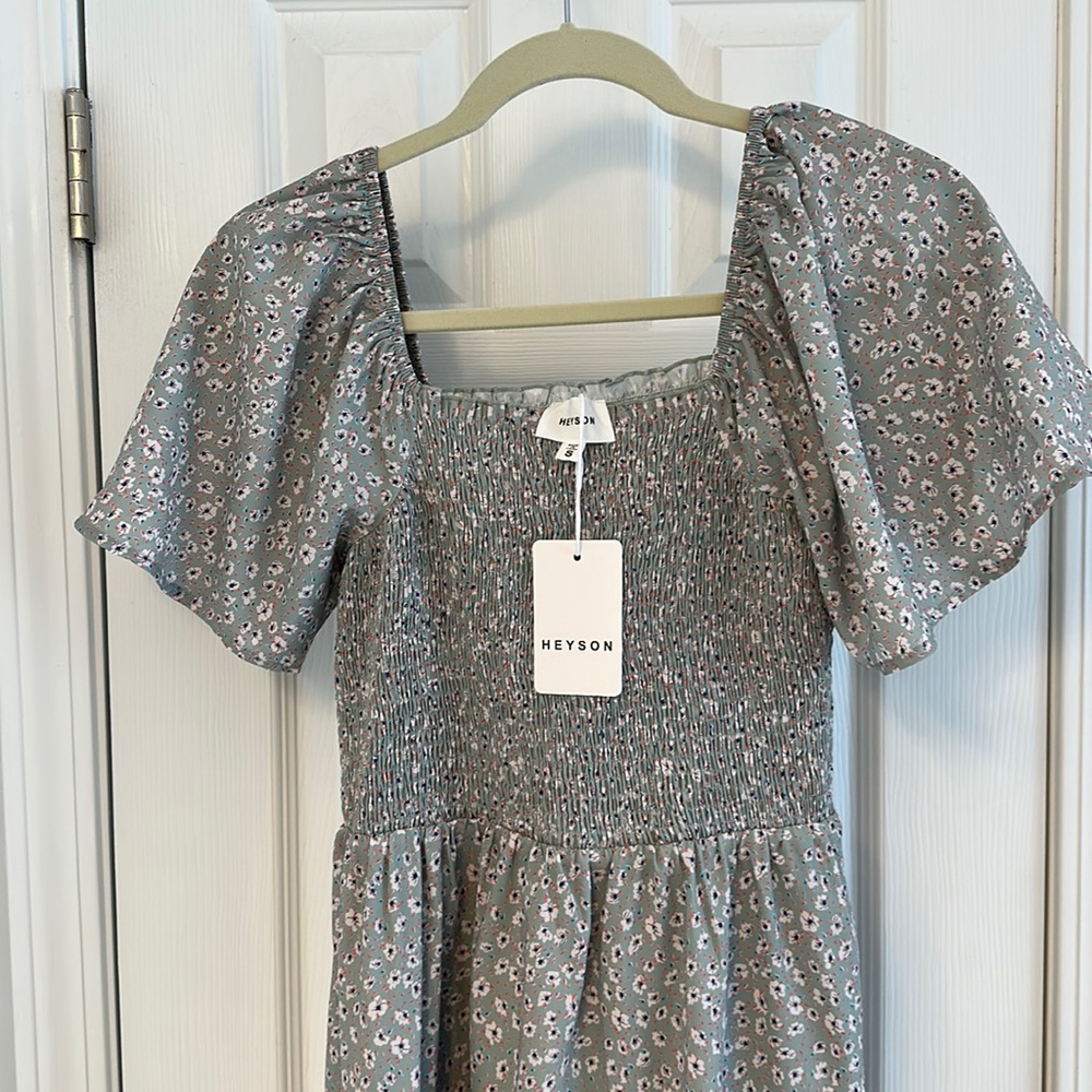 Light Olive Floral Smocked Maternity Dress